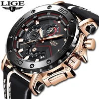 lige fashion mens watches top brand luxury big dial military quartz watch leather waterproof sport chronograph mens watch 2022