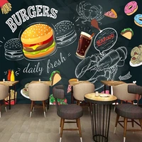custom 3d photo hand painting fast food hamburger seafood mural waterproof wallpaper for restaurant shop background wall poster