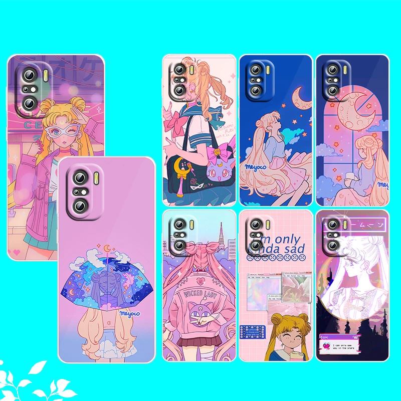 

Cute Sailor Moon Girl For Xiaomi Redmi Note 10S 10 K50 K40 Gaming Pro 10 9AT 9A 9C 9T 8 7A 6A 5 4X Transparent Phone Case