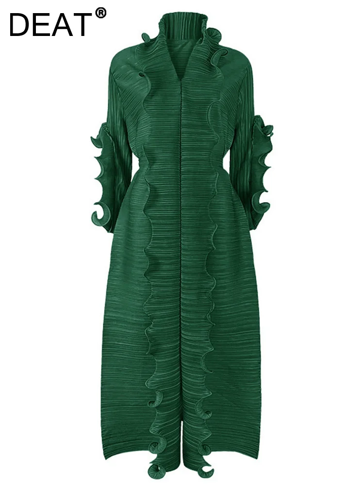 Женское плиссированное платье DEAT эластичное Повседневное с поясом и оборками