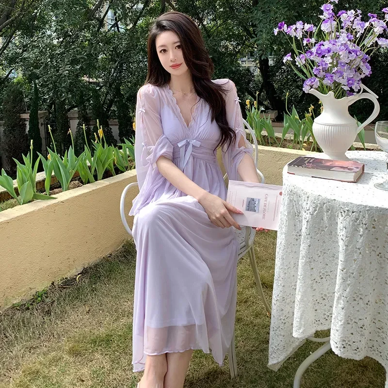 

Ночная рубашка с длинным рукавом женская ночная одежда домашняя пижама ночная рубашка фиолетовая Пижама новая одежда ночные рубашки женские свободные