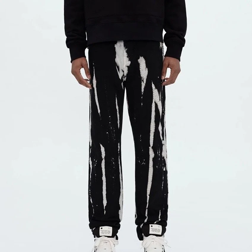 

Новинка, мужские черные рваные джинсы AM2023 в стиле старт-стрит, бриллиантовые чернильные бриллианты, свободные прямые джинсовые брюки, мужские брюки