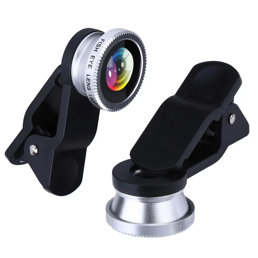 

Clip 3-in-1 180 Fish-Eye Lens Wide Angle Lens Macro Lens 0.67X Universal Silver for iphone5 /6S /7 plus Samsung S5/6/7