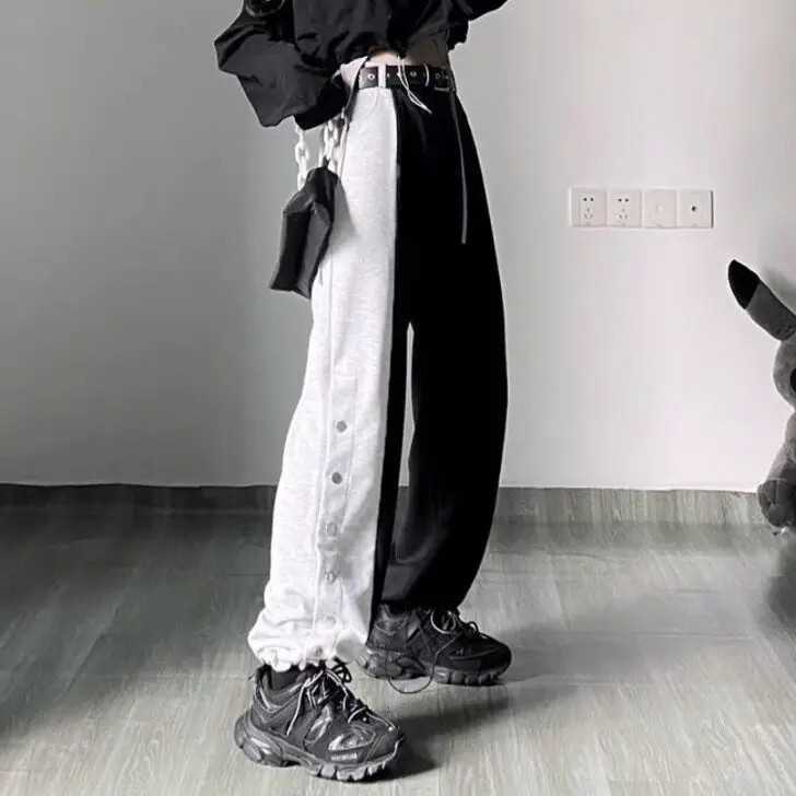 

Straight Pants White Black Sweatpants Drawstring High Waist Pant with Belt Casual Loose Full Length Women Cargo Pants K91