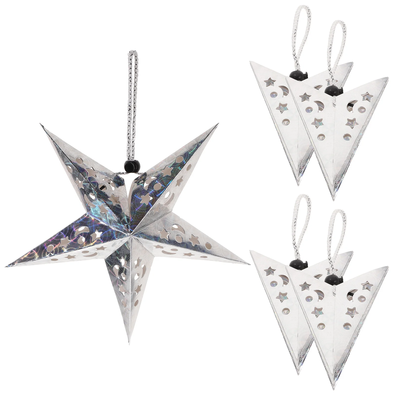 

5pcs Silver Paper Star Lantern Lampshade Decoration 3D Paper Star Pentagram Lampshade Xmas Star Pendant Light for Xmas Wedding