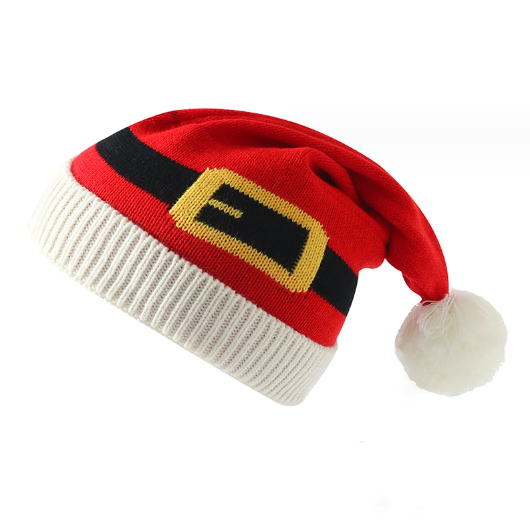 

Knitted Christmas Hat 2023 Family Adult Kids Beanie Hats Pompom Santa Hat For Women Men New Year X-mas Cap Decoration Gift