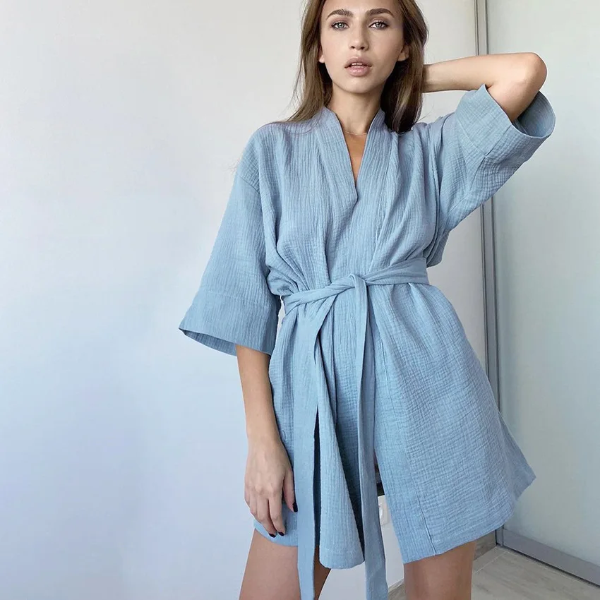 

Summer Cotton Casual Fashion Home Nightgown 2022 Short Cardigan Sleepwear Gown for Women Simple Ladies Pajamas Cotton Robes
