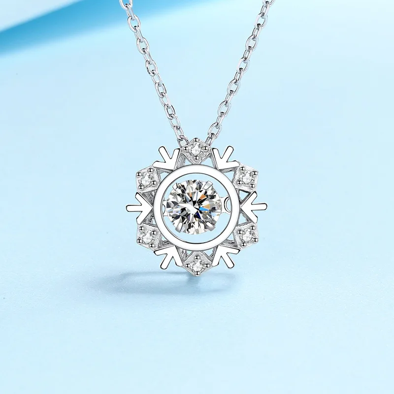 Fashion 0.5ct Moissanite 925 Sterling Silver Snowflake Pendant Necklace for Woman Girls Christmas Valentine's Day Gift Jewelry