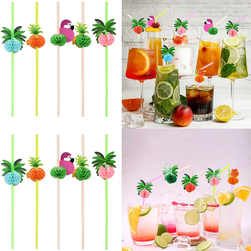 

25pcs Hawaii Party Flamingo Pineapple Disposable Straws Fun Colorful Cocktail Drinking Juice Straws Summer Beach Party Supplies