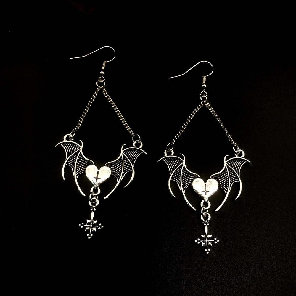 

Goth Mysterious Dark Coffin Drop Earrings Jewelry Blood Rose Heart Butterfly Bat Skull Angel Charms Vintage Earrings for Women