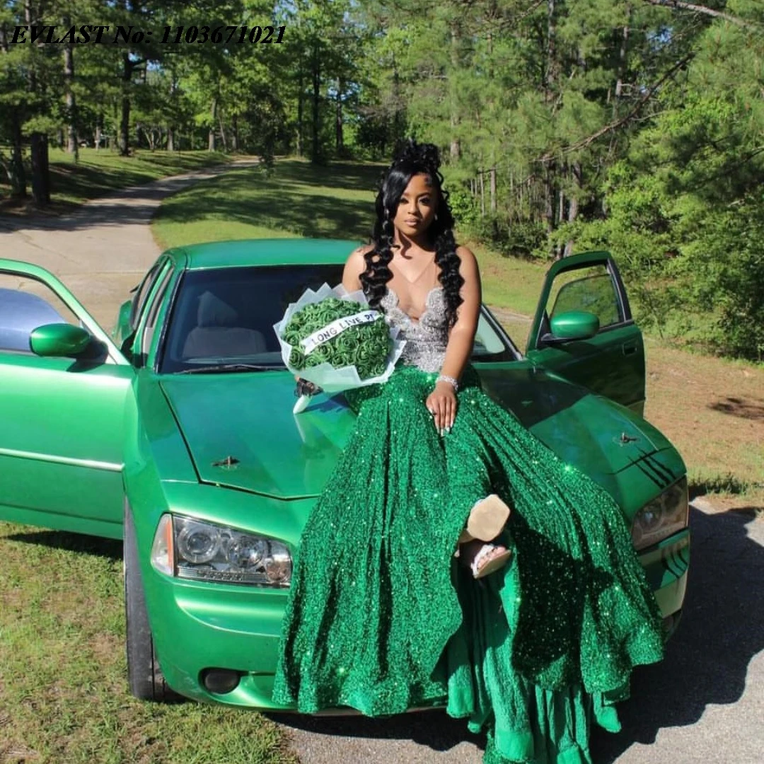EVLAST изумрудно-зеленое платье-Русалка с блестками для выпускного вечера черных