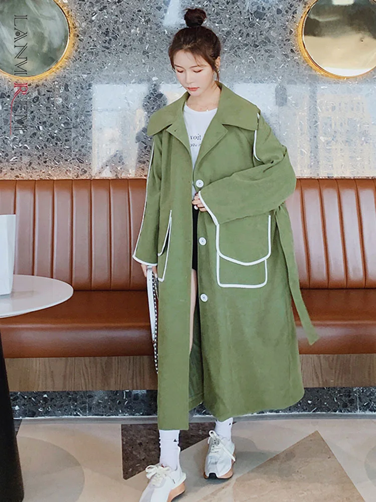 

LANMREM шикарное пальто для женщин, осень 2022, новое, сшитое, цветное, однобортное, корейский стиль, Длинная ветровка 2R8203