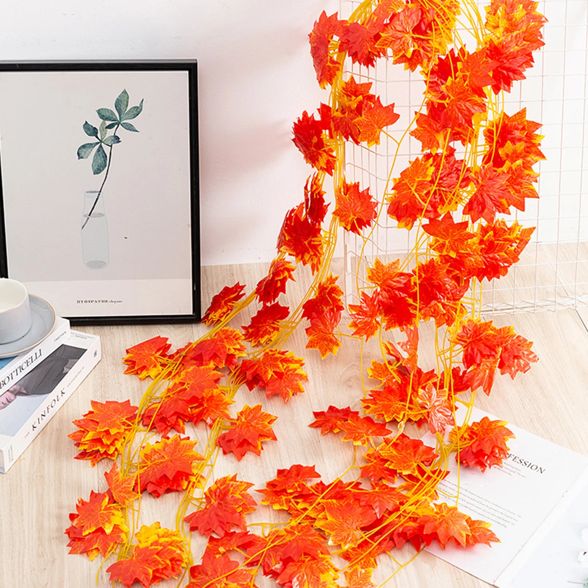 

12 шт. Осенняя гирлянда из кленовых листьев, многоразовая искусственная Кленовая листья ротанга, подвесной осенний венок с кленовыми листья...