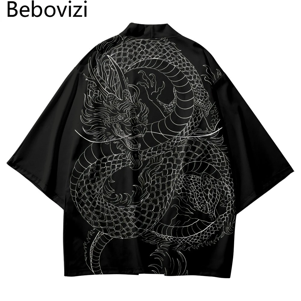 

Cosplay Haori Oversized Streetwear Tops 2022 Japanese Style Dragon Print Traditional Kimono Men Yukata Cardigan Shirts