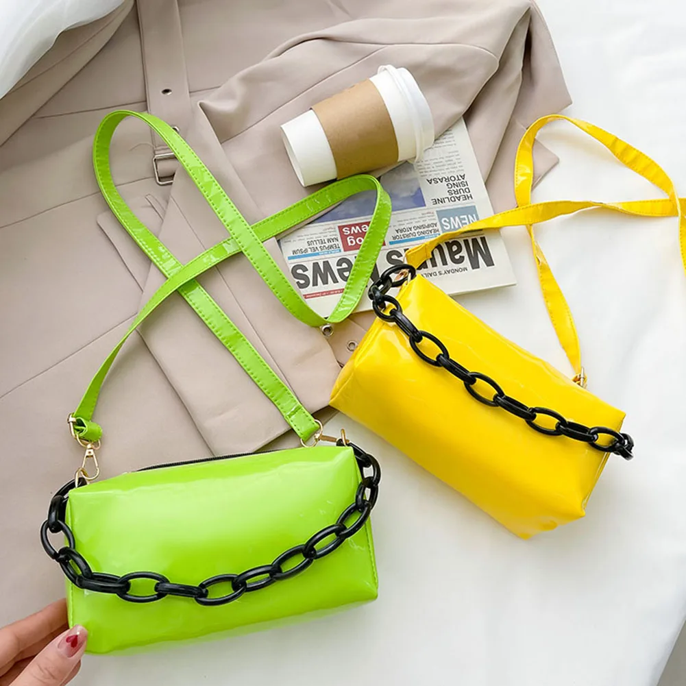 

Crossbody Ladies Bag Chain Cylinder Handbag Patent Multi Colors Leather Shoulder Bags for Business Leisure Travel