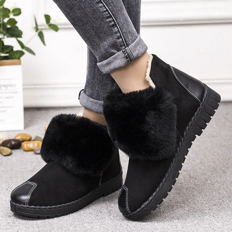

Ladies Snow Boots Women Flat Shoes Suede Solid Color Round Flat Heel Low Cut Warmth Non Slip Women Casual Shoes Women Boots