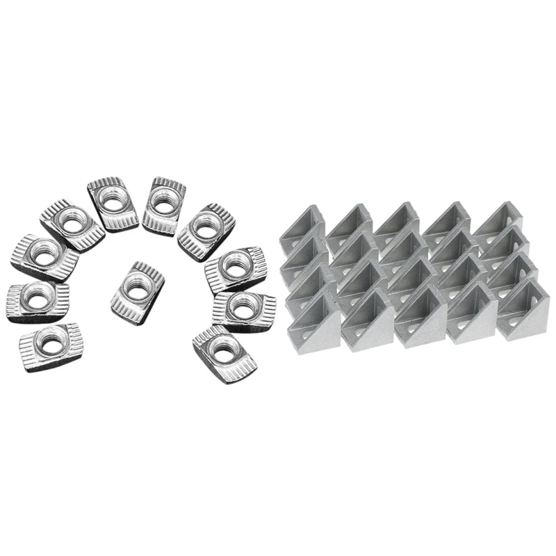 

100 Pcs M5 Hammer Nut Connector T Fastener Sliding Nut & 20Pcs Corner Fitting Angle Connector Bracket Fastener Match