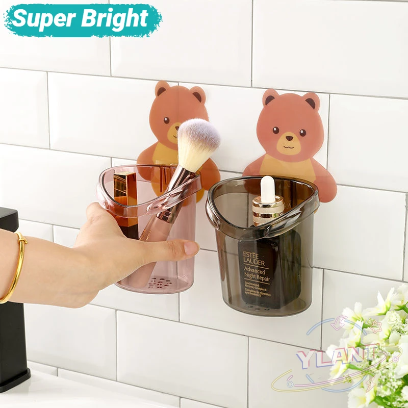 

YLANT Teddy Bear Wall Mounted Toothbrush Holder Cup Punch Free Storage Rack Bathroom Supplies Organizer Bathroom Accessories