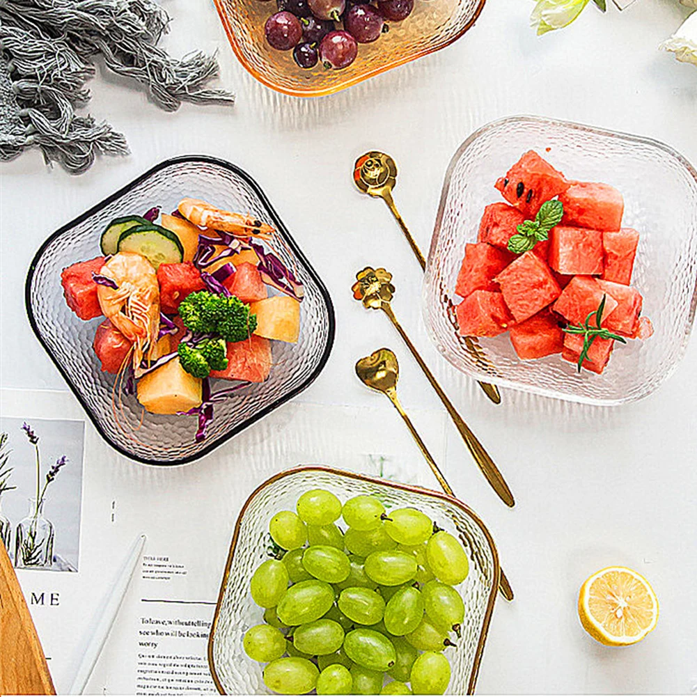 500/900ml Transparent Glass Salad Bowl Golden Edge Dessert Fruit Oatmeal Bowl Kitchen Soup Noodle Bowl Relief Craft