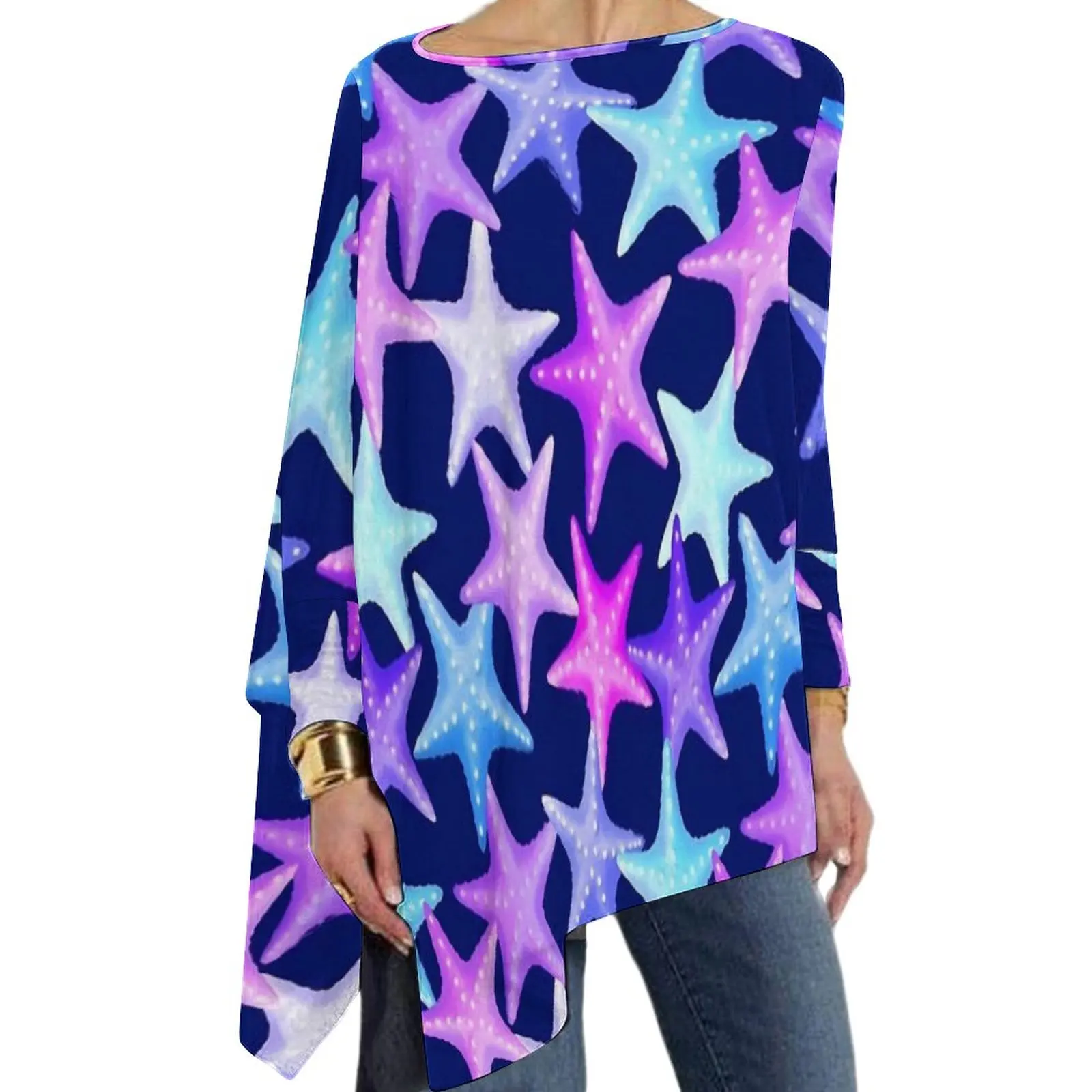 

Pastel Starfish T-Shirt Multicolor Animal Modern Long Sleeve T Shirts Fashion Oversize Tees Women Graphic Clothing Birthday Gift