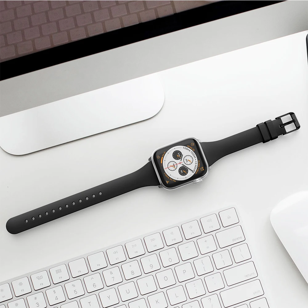 Ремешок сменный тонкий силиконовый для Apple Watch Series 7 Se 6 5 4 3 2 1 спортивный браслет
