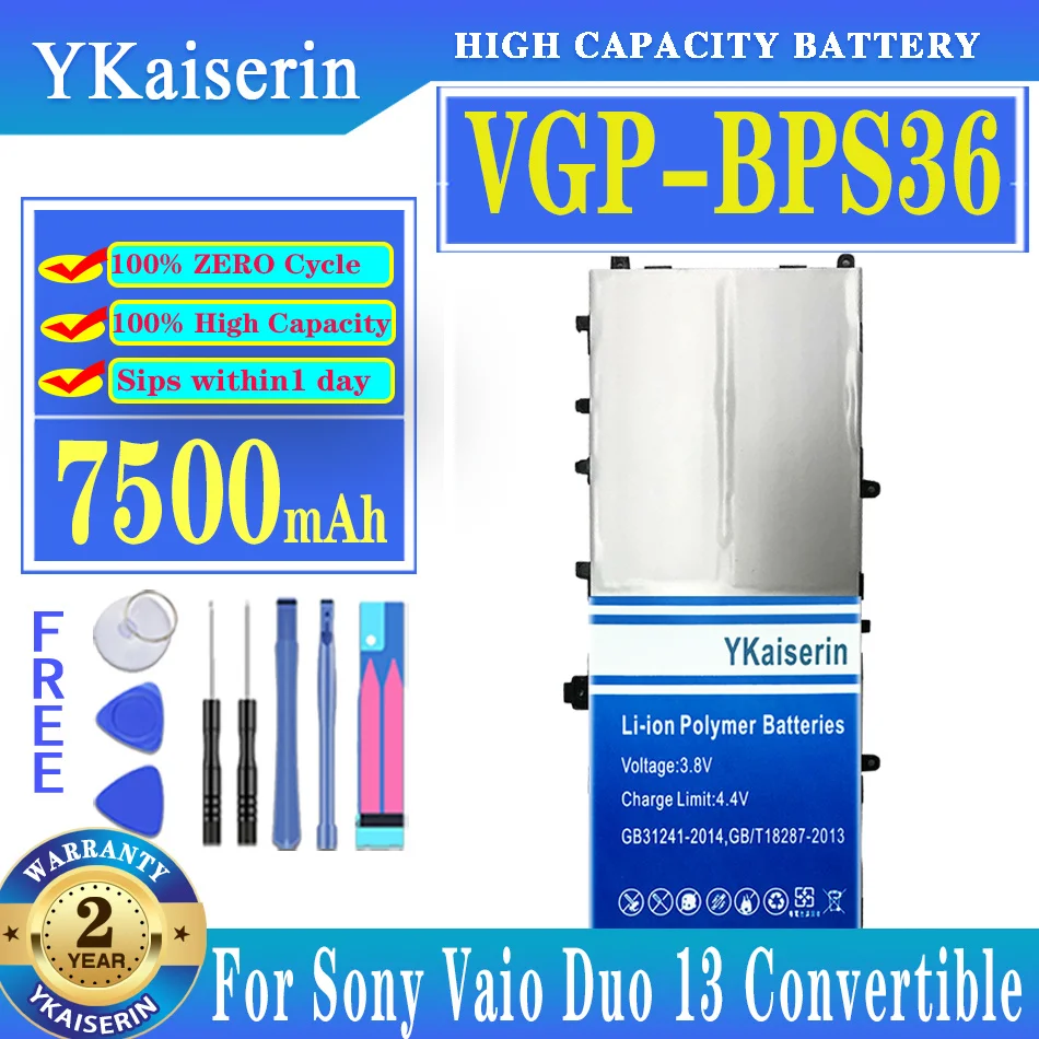 

YKaiserin Battery VGP-BPS36 VGPBPS36 7500mAh For Sony for Vaio Duo 13 Duo13 Convertible Touch 13.3" SVD13211CG Batteries