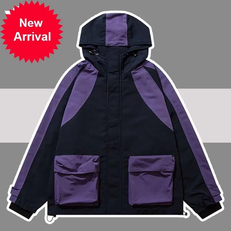 

Jacket Hip Hop Patchwork Men High Street Color Block Hooded Outwear Varsity Coats Fashion Harajuku Oversized College Jackets