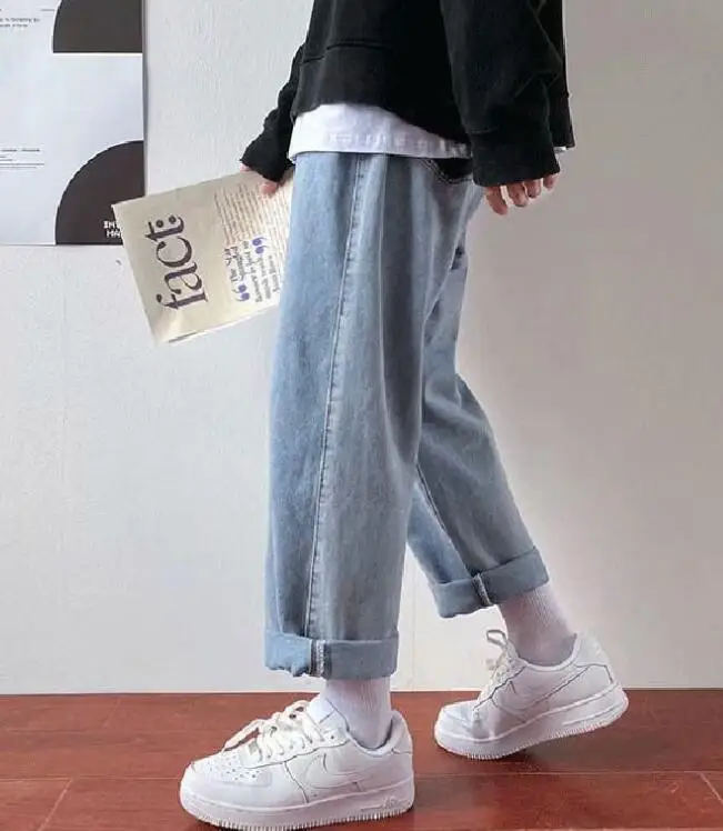Men's Straight Loose Jeans Spring and Autumn Men's Ninth Pants Wide Leg Pants Wide Leg Cargo Pants