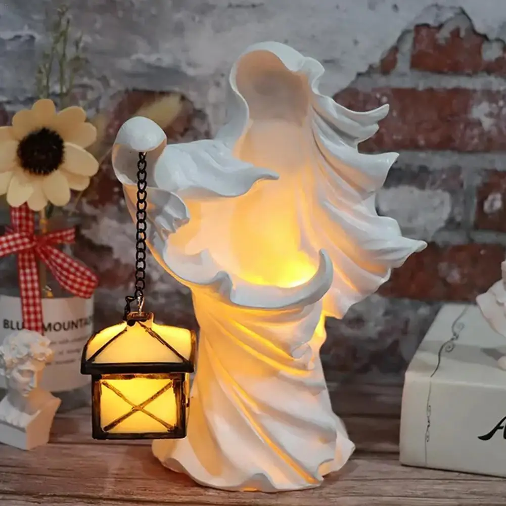 

Halloween Ghost Statue Lantern Ghost Witch Messenger Sculpture Ghost Light Resin Statue Decoration Ghost Night Halloween J7V0