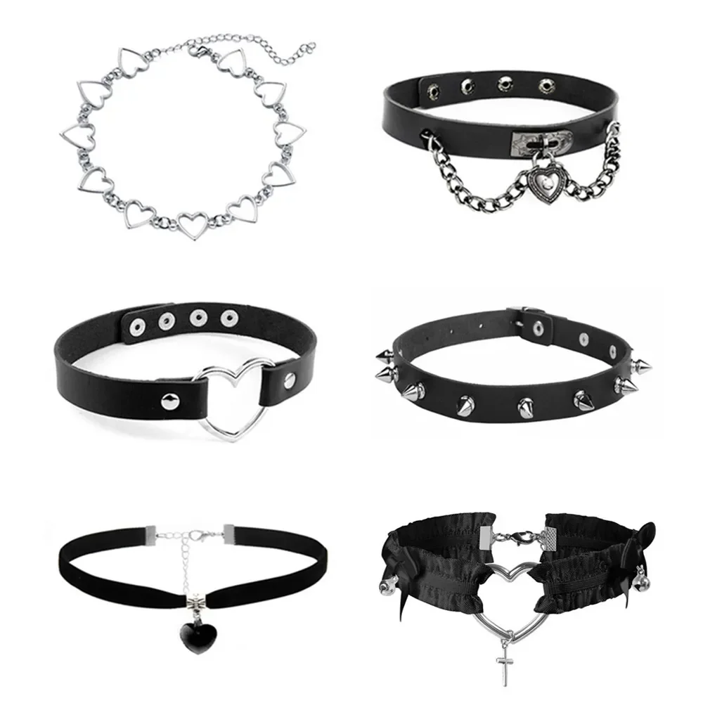 Sexy Trendy Vintage Charme Runde Gothic Kragen Halsketten Schmuck Geschenk Gothic Leder Herz Harajuku Frauen Punk Choker Halskette