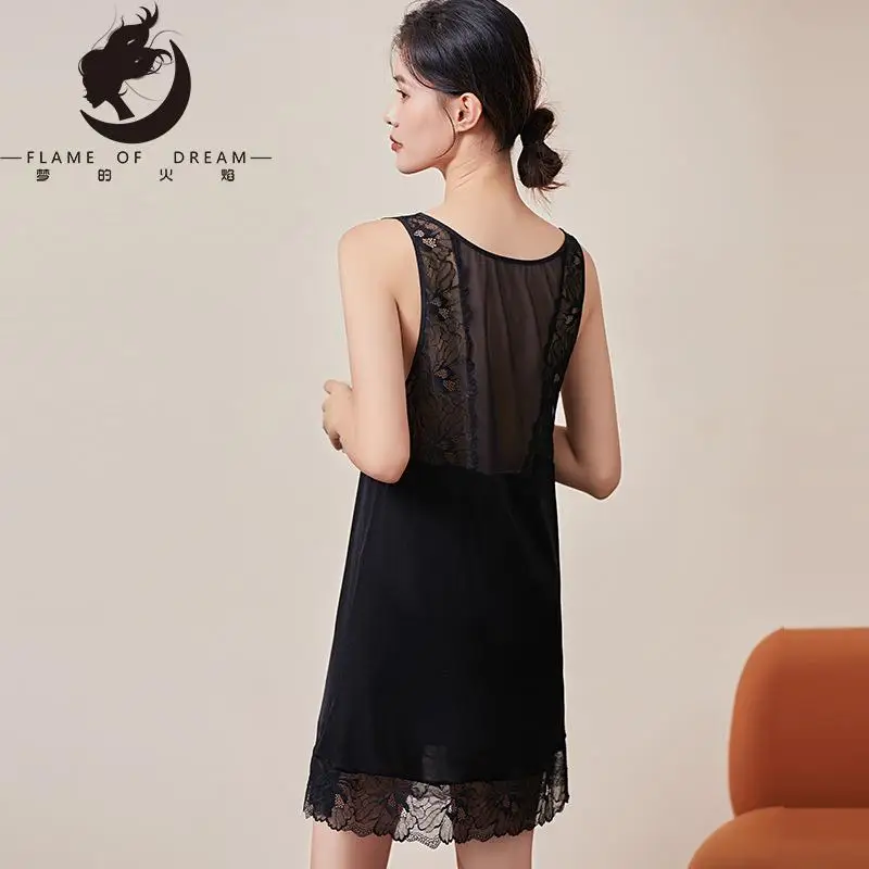 Spring summer New Silk Acetate Sleeping dress Lace Sexy One-piece Silk Sling Bottom nightwear