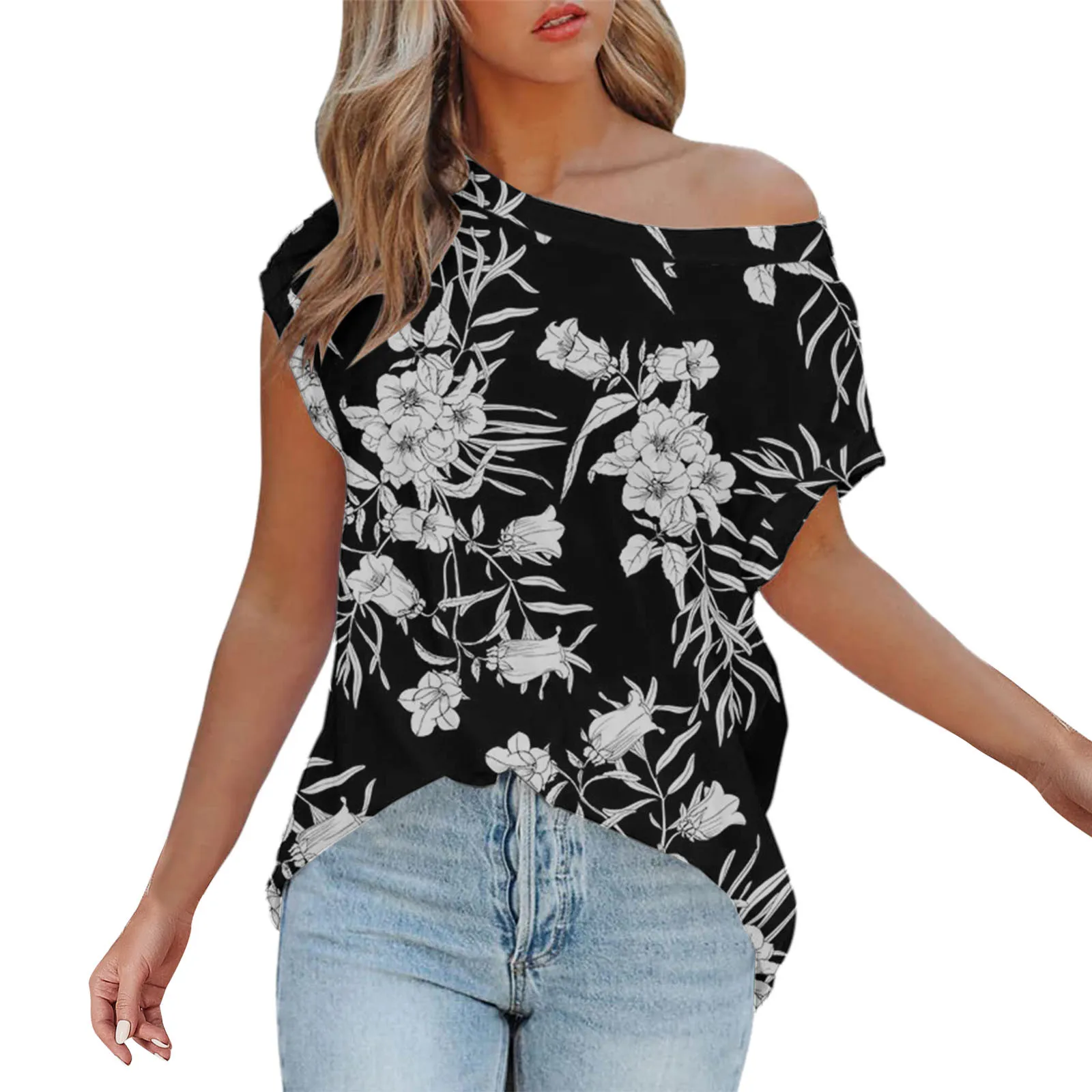 

Women Casual Short Sleeve Off Shoulder Oversized T Women Summer Shirts Cotton Summer Tops for Women Sports T Shirt for Women
