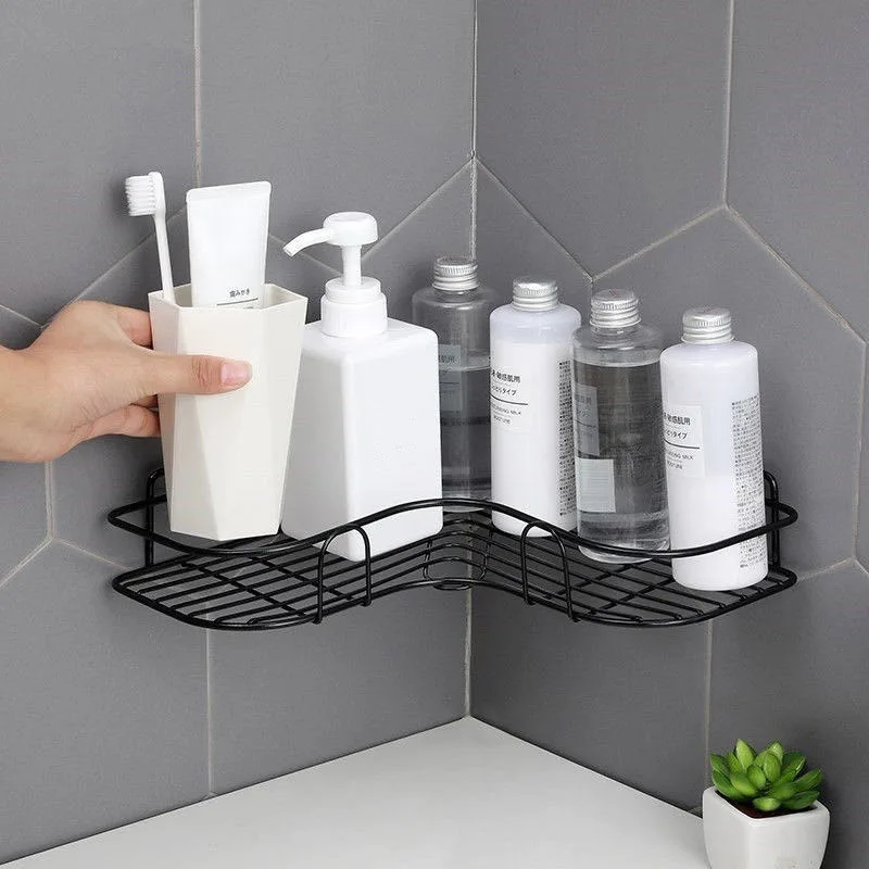 Japanese-style wrought iron bathroom shelf wall-mounted shower gel storage rack toilet free punch toiletry stand images - 6