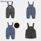 Комбинезон джинсовый однотонный для мальчиков и девочек, длинные брюки, джинсовые комбинезоны, одежда на весну
