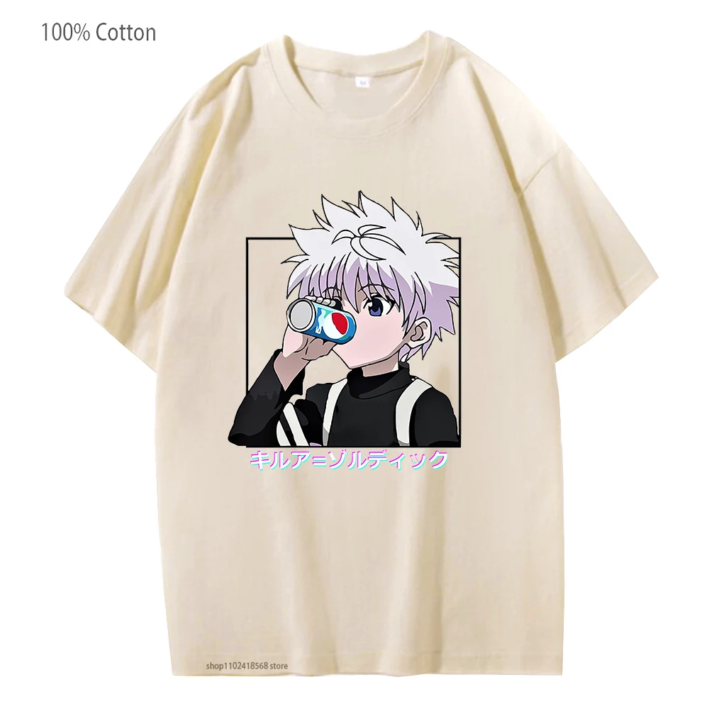 

Summer Hunter X Hunter Cartoon T-Shirts Killua Tees Unisex Killua Zaoldyeck Top Short Sleeve Tshirt 100% Cotton Graphic T Shirts