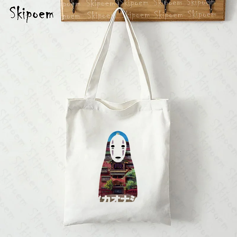 

Tote Canvas Bag Shopper Bags White Eco Hand Bag Women Spirited Away Faceless Man harajuku aesthetic cute Cartoon Teacher Gift