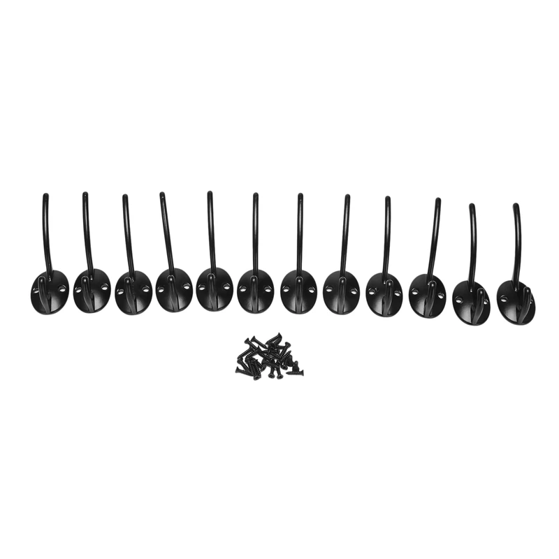 

12 Pack Black Coat Hooks Wall Mounted with Retro Double Hooks Utility Black Hooks for Coat, Scarf, Bag, Towel, Key, Cap