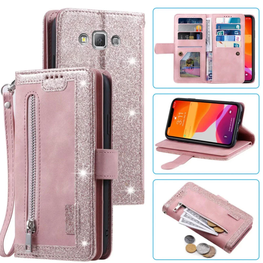 

9 Cards Wallet Case For Samsung A7 2015 Case Card Slot Zipper Flip Folio with Wrist Strap Carnival Samsung A7 2015 A700 Cover