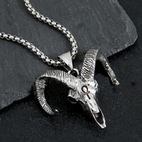 gothic satan goat head necklace pendant men vintage stainless steel egyptian cross necklace fashion jewelry gift wholesale