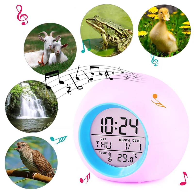 

Creative Digital Round Alarm Clock Display Time And Temperature With Calendar Function Home Decoration Bedroom Desktop Clock