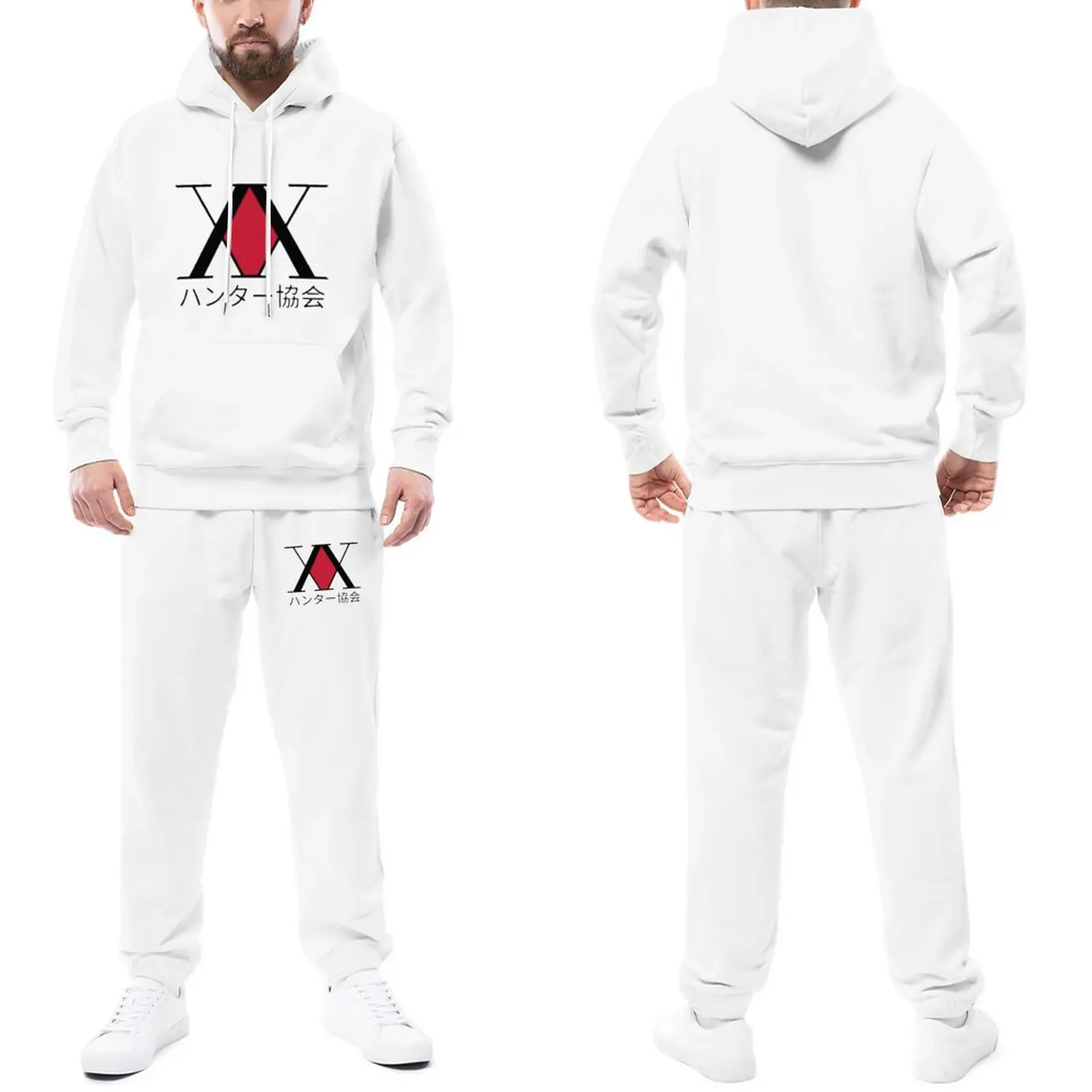 

HXH Hunter Association Logo Tracksuits Date Cartoon Hooded Suits Men Street Style Jogger Sets Gym Print Sweatsuits