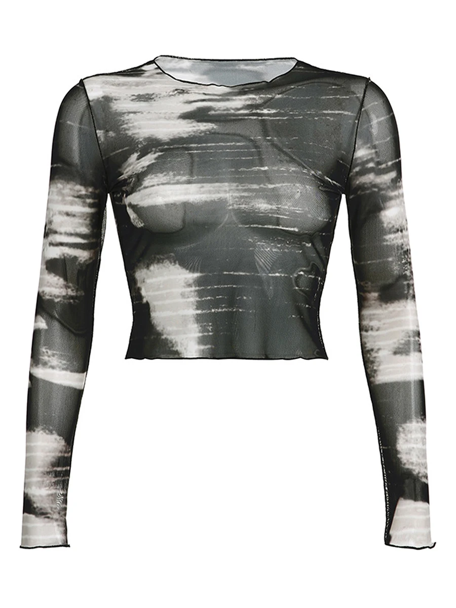 

Женская футболка с длинным рукавом, круглым вырезом и принтом