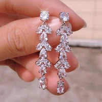 uilz marquise cut cluster leaf zirconia crystal long dangle earrings for woman shiny cz bridal wedding jewelry drop shipping