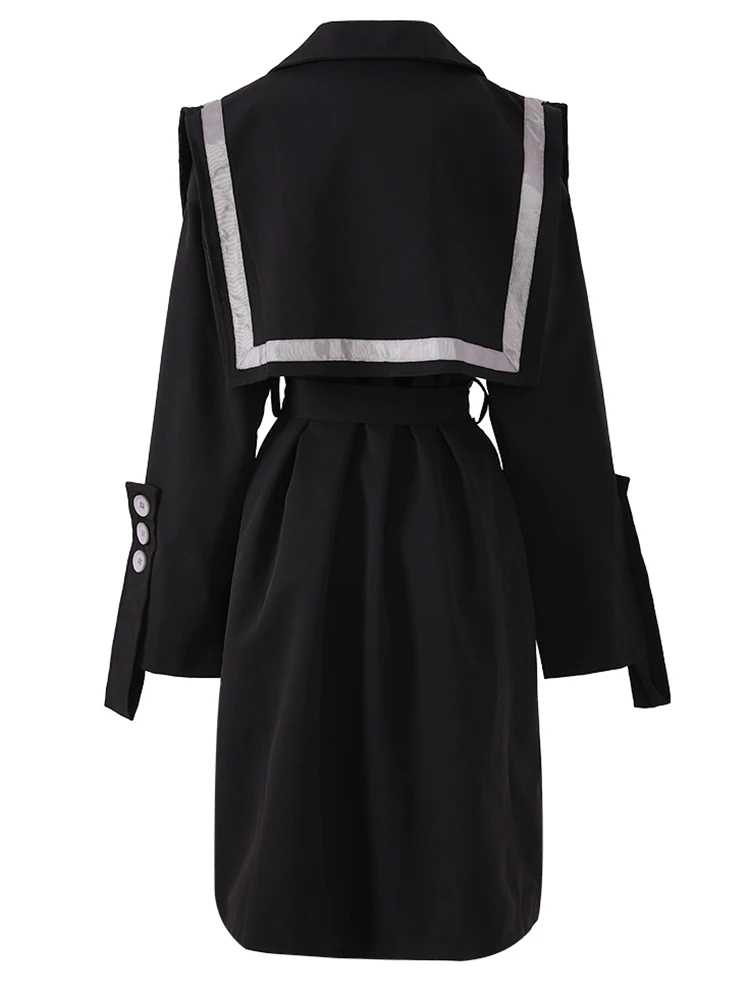 [EAM] Женский Тренч черного цвета на пуговицах новая свободная ветровка с