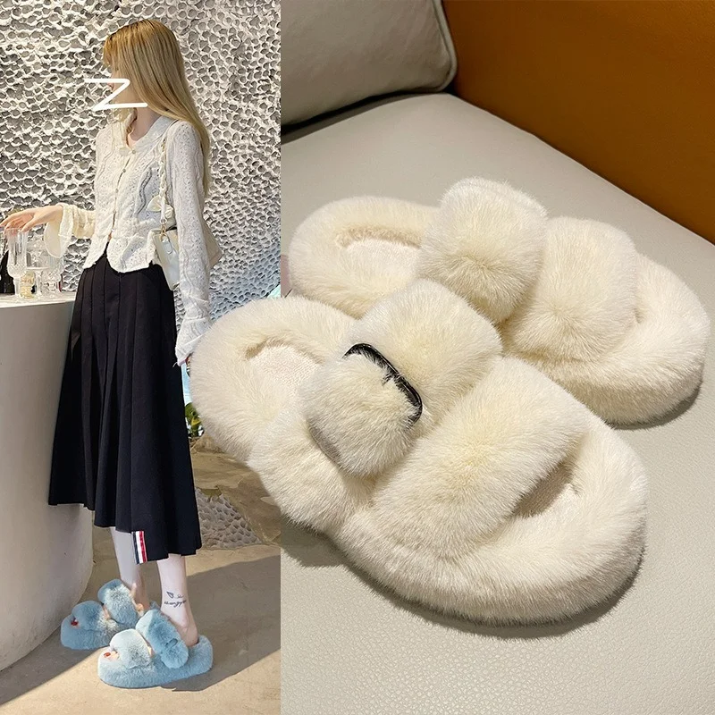 

DOGHC 2022 Korean Style New Autumn Slippers Outer Wear Platform Internet Celebrity Fur Semi-Slipper Women's One Piece