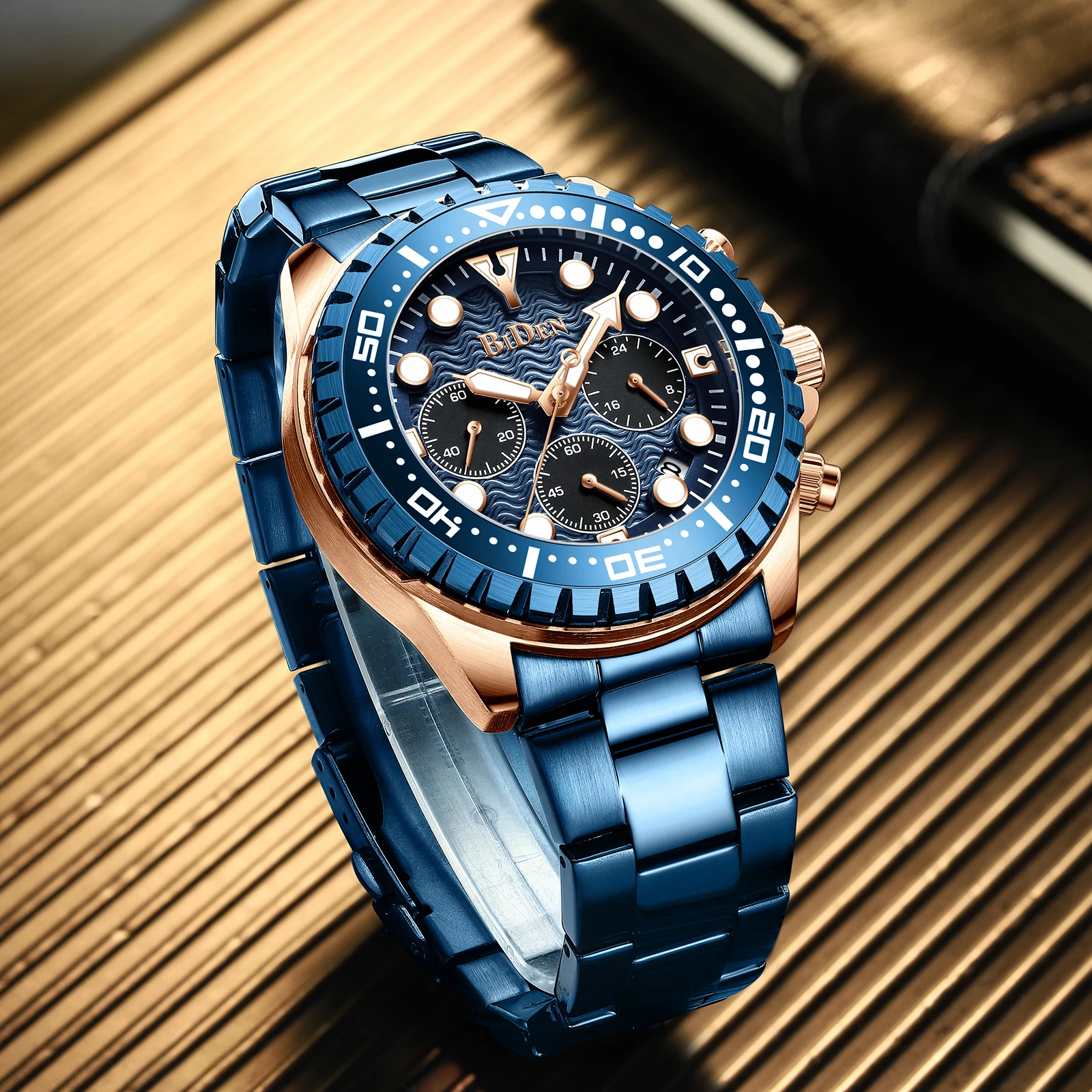 

BIDEN 2023 New Mens Quartz Watches Top Brand Luxury Chronograph Watch For Men Stainless Steel Waterproof Luminous Reloj Hombre