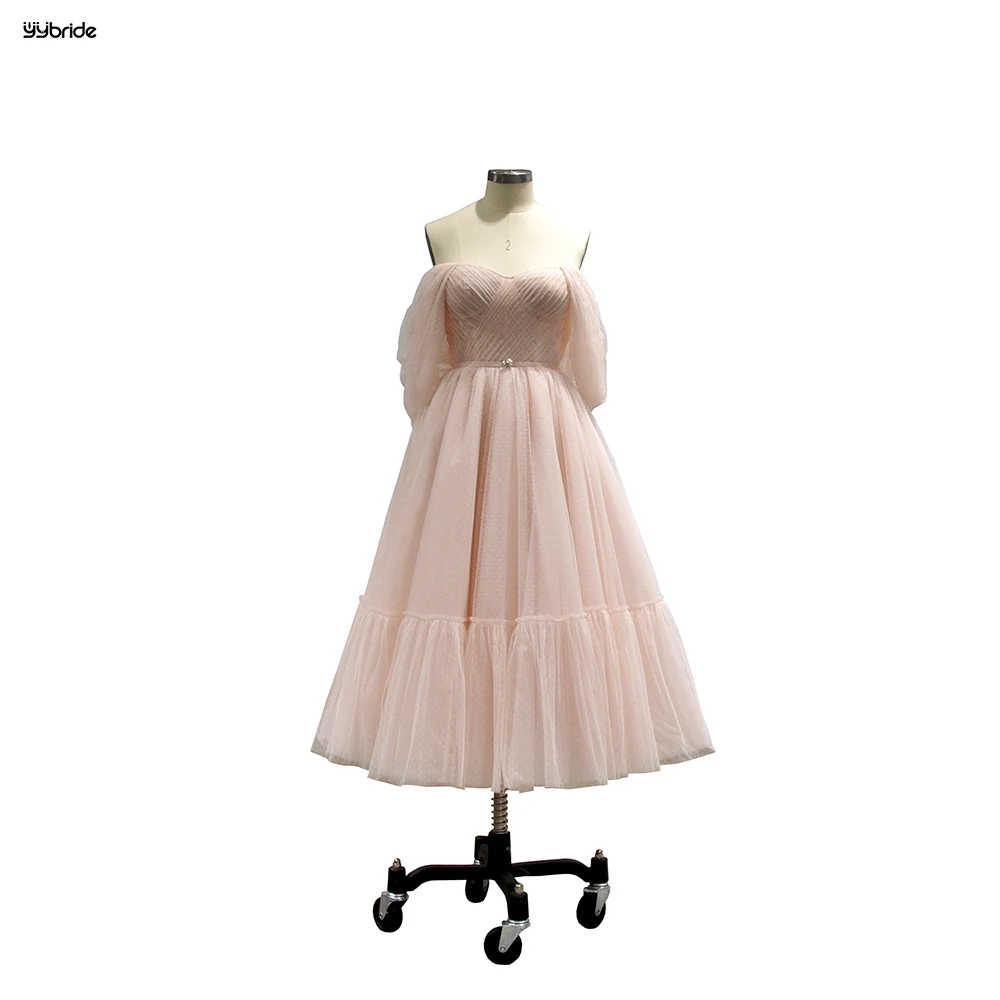 YYbride новейший розовый Цвет Точечный мягкий тюль сердечко шея с открытыми плечами