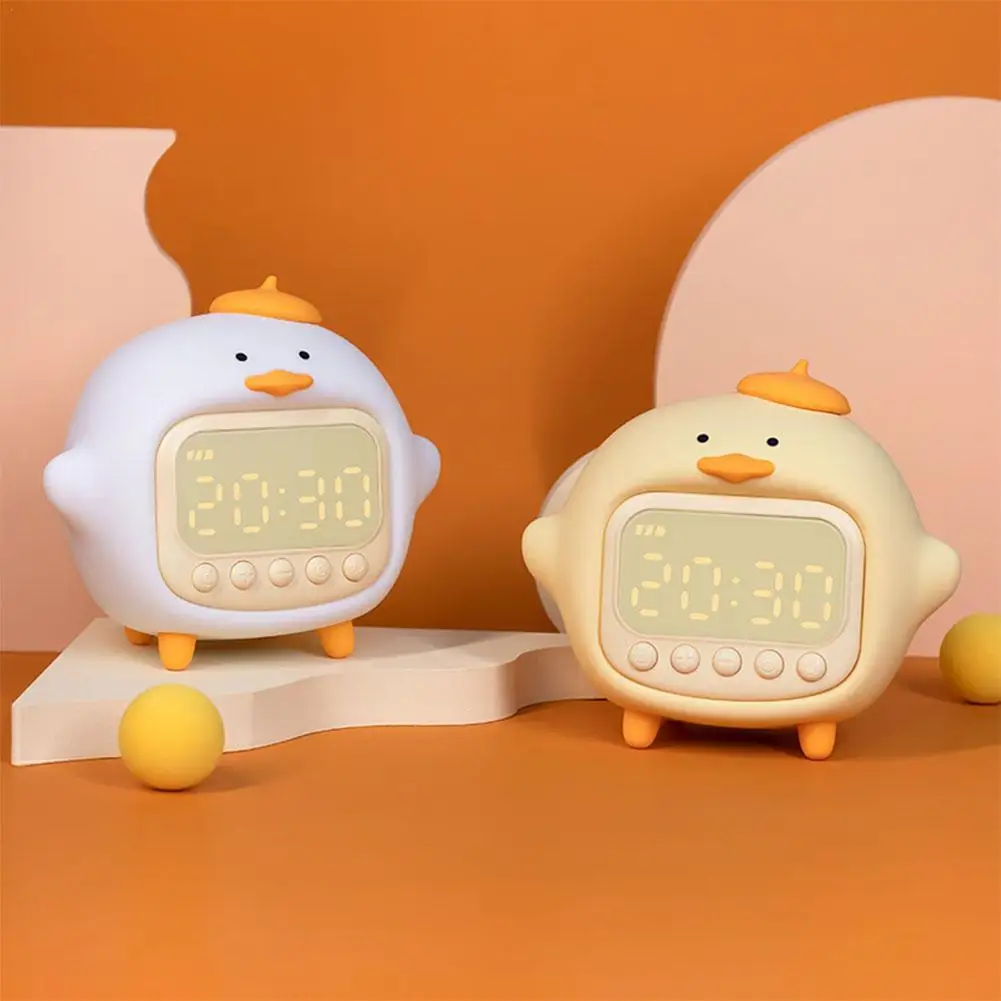 Holding Duck Alarm Clock Silicone Night Light Stupid and Cute Decompression Atmosphere Soft Light Sleeping Clock Light