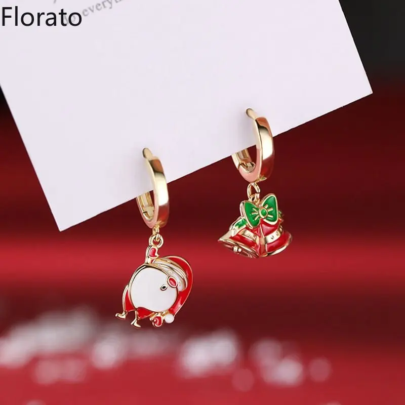 Купи 925 sterling silver ear needle buckle Santa Claus bell pendant earring red gold earrings fashion jewelry Christmas New Year gift за 216 рублей в магазине AliExpress