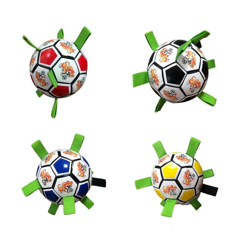 

Dog Soccer Ball with Grab Tabs Upgraded Interactively Dog Toy Tug of War Football Herding Balls for Small & Medium Dogs